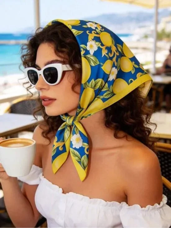 Lemon Print Head Scarf S171