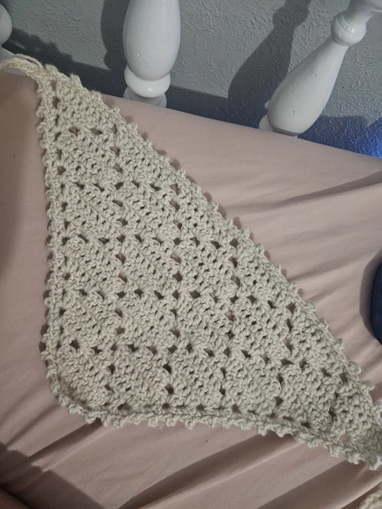 Handmade Crochet Triangle Scarf in Cream