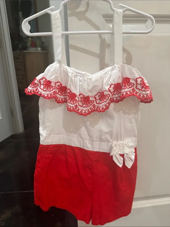 Janie and Jack White and Red Floral Trim Girls One-Piece Romper