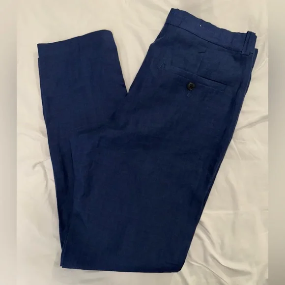 H&M linen pants, blue, never worn, slim fit, size 33R