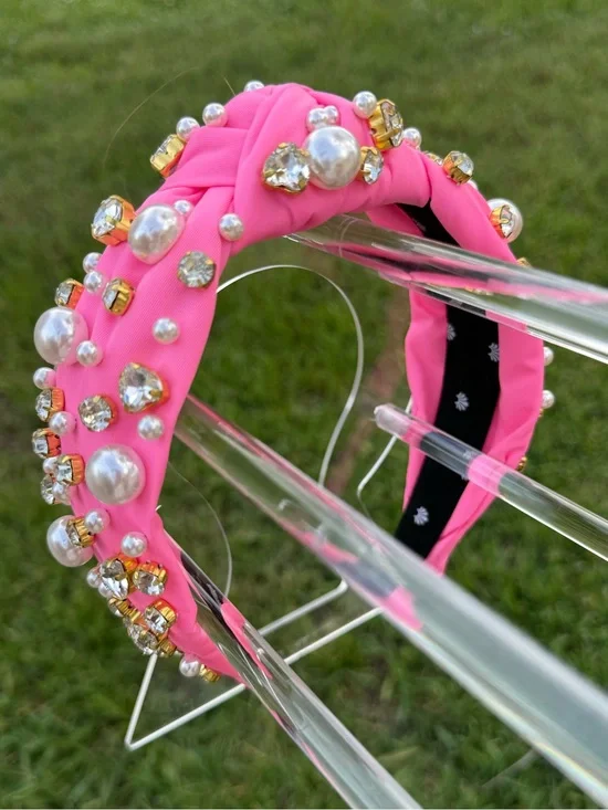 Lele Sadoughi x Stoney Clover Lane Bubblegum pink Headband Pearls Crystals SCL