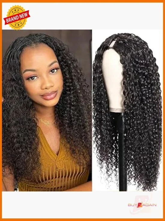 V Part Curly Wig Human Hair 180% Density Glueless Wear and Go Half Wig 16in
