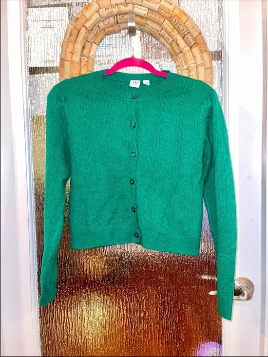 GAP Kids Emerald Green Button-Up Knit Cardigan Sweater