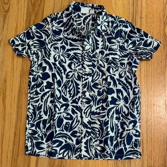 Gap - TOP - XS - Boys Hawaiian SHIRT 100% Cotton - Navy/White Print