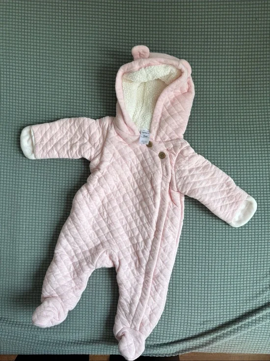 Carter's Light Pink Quilted Hooded Footed One-Piece