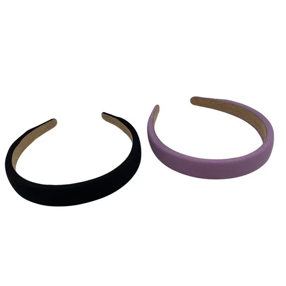 Padded Headband Set Black and Lavender Purple Fabric Hair Accessories 2 Pack
