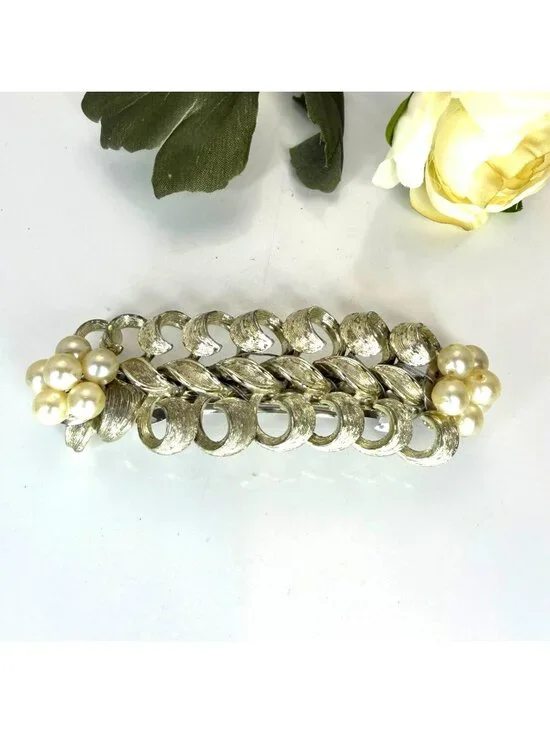 Silver Pearl Statement Barrette | Handmade Vintage Jewelry Hair Clip