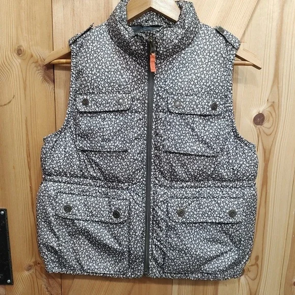 Girls Gap Puffer Vest Sz‎ XXL 14/16 Sleeveless  Floral Gray White Inner Pockets