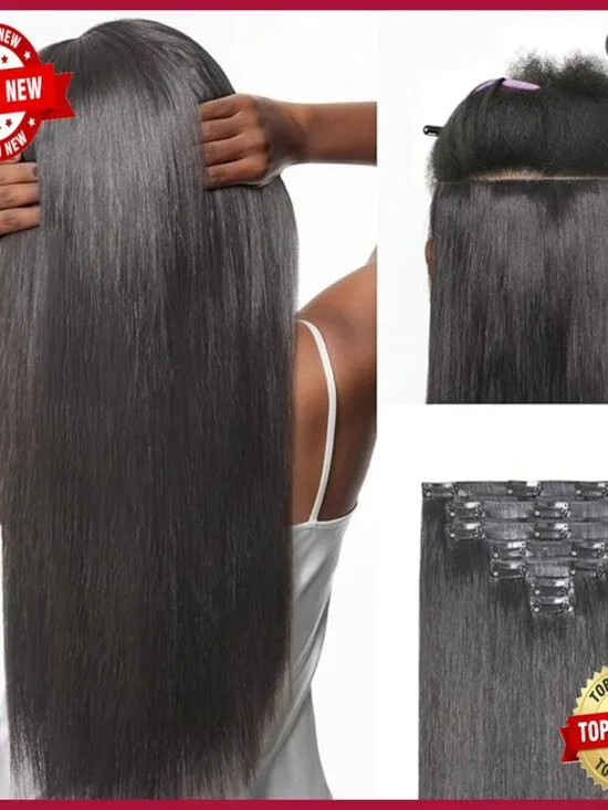 20 Inch Clip In Hair Extensions 100g 7 Piece Set Real Human Hair Silky Straight