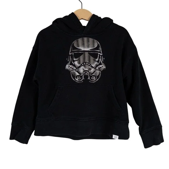 GAP Star Wars Stormtrooper Hoodie Black Youth XS (4-5) Pullover Front Pocket