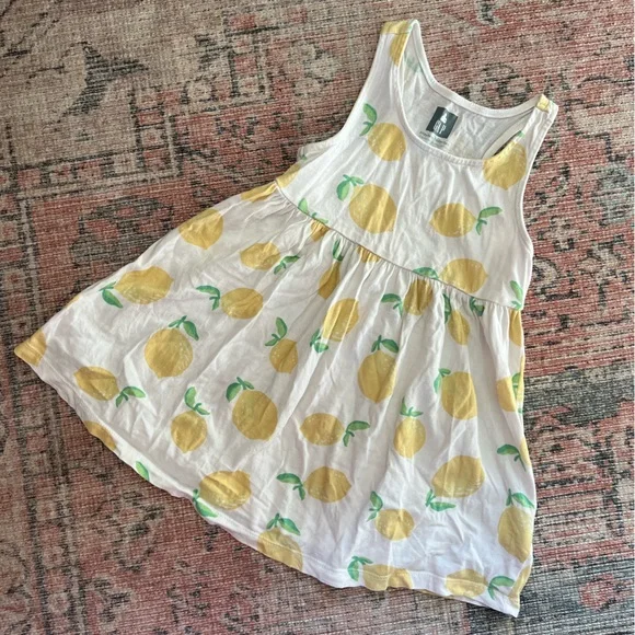 Gap Toddler Girl White Lemon Print Cotton Play Dress Size 3t