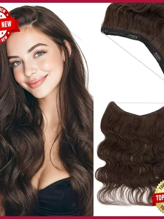 Human Hair Halo Extensions 16 Inch Wavy Invisible Wire Adjustable