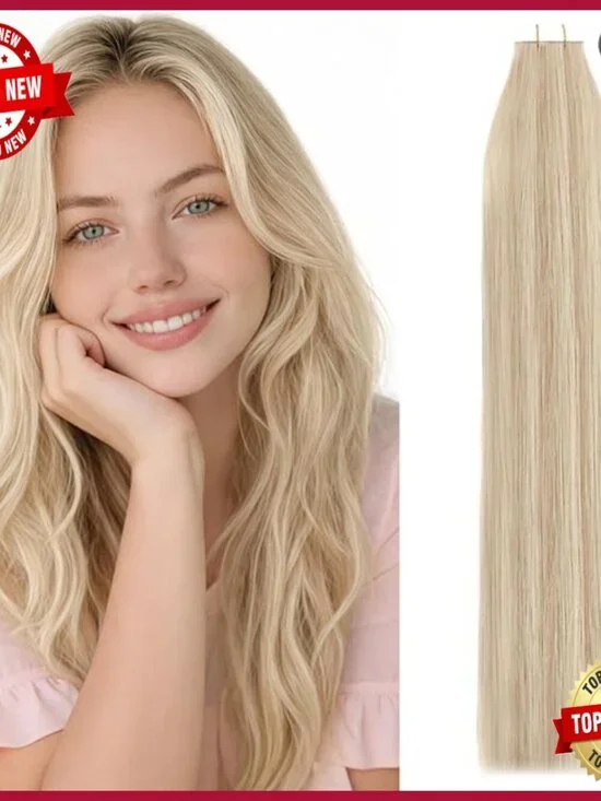 20 Inch Human Hair Tape-In Extensions, 20 Pieces, Salon-Grade Remy Hair