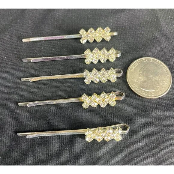 Silver Crystal Rhinestone Bridal‎ Hair Pins Wedding Prom Set of 5 NEW