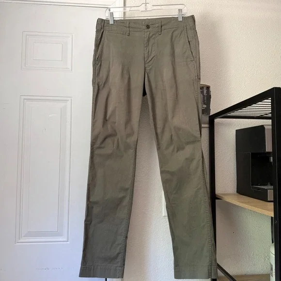 BUCK MASON khaki olive green cotton blend slim straight leg pants