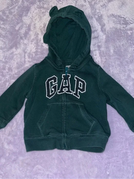 GAP Forest Green Kids Zip-Up Hoodie with Hood Ears