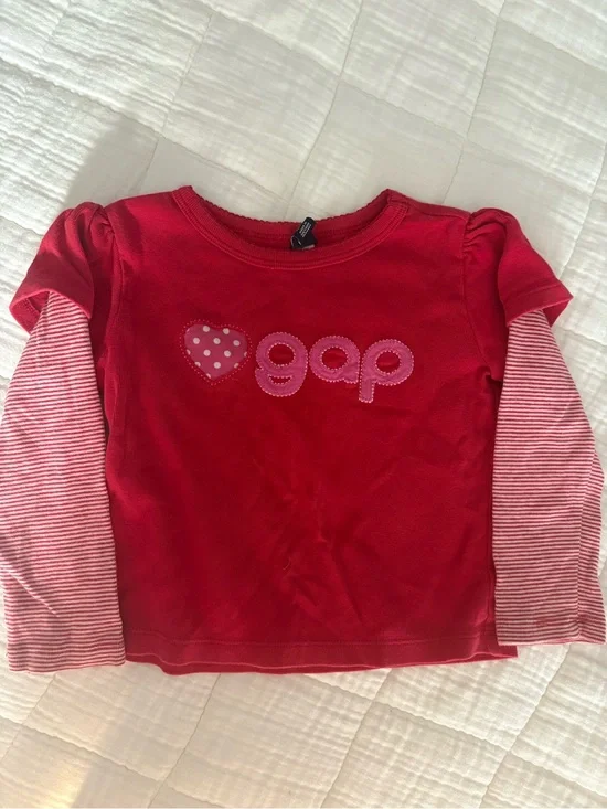 GAP Red Long Sleeve Layered-Look Top with Pink Logo