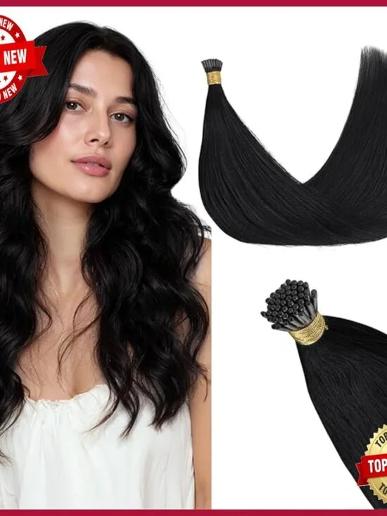 24-Inch Real Human Hair Extensions, 50g I-Tip, Heat-Resistant & Reusable