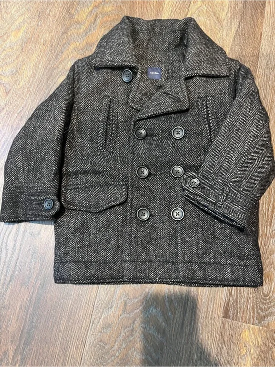 GAP Kids Double-Breasted Herringbone Peacoat - Dark Gray