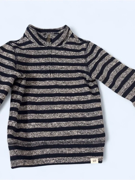 GAP Navy and Cream Striped Half-Zip Sweater