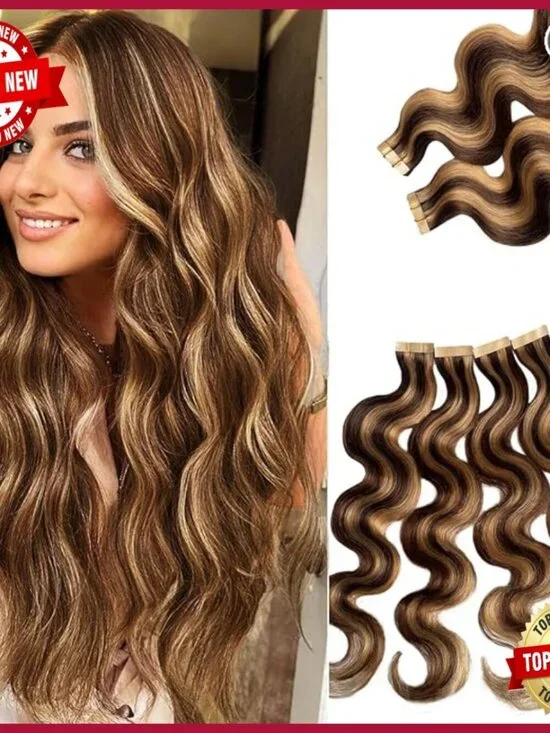 22 Inch Human Hair Tape In Extensions 20pcs Body Wave Seamless Weft