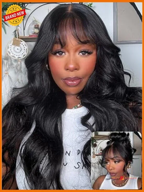 Pre Everything Body Wave 13x4 Lace Front Wig Human Hair with Curtain Bangs