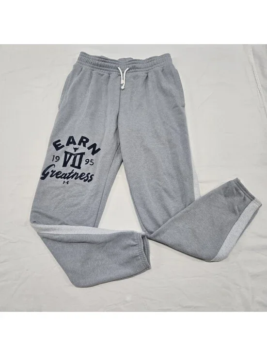EUC Men's MEDIUM Under Armour Project Rock Grey Sweatpants Heavy Terry 1370455