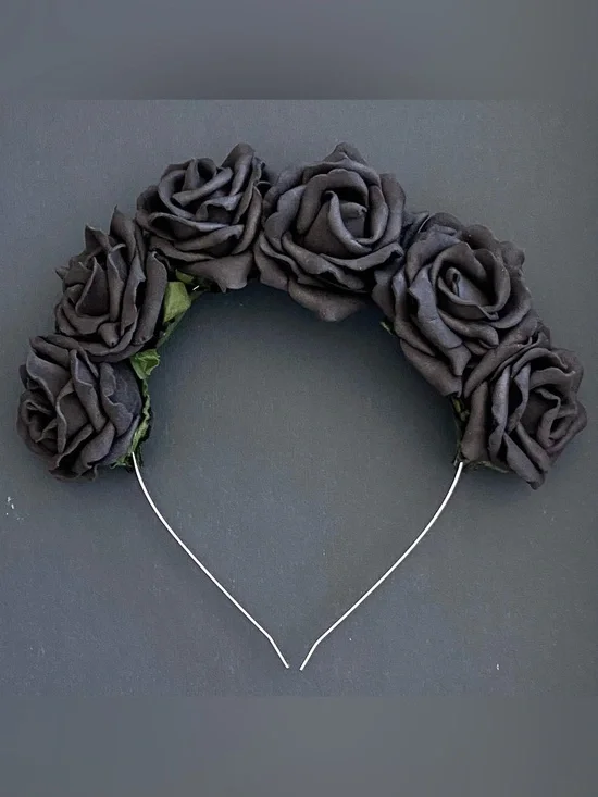 VINTAGE Aphrodite Black Flower Crown Headwrap
