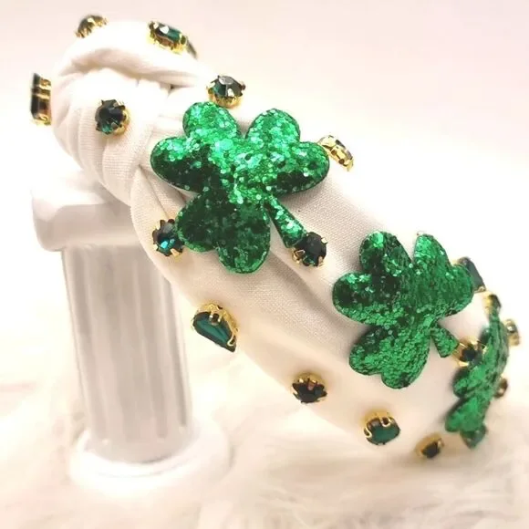 New GREEN CLOVER SEQUIN RHINESTONE HEADBAND top knot