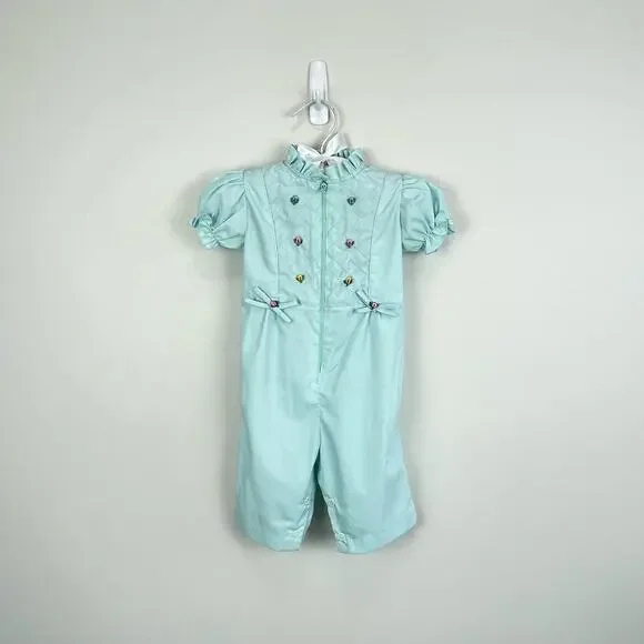 Vintage Green Blue Ruffle Jumpsuit 3-6 Months