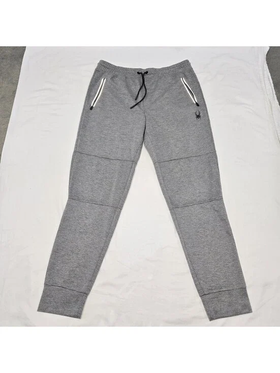 EUC Men's LARGE Spyder Active Pro Web Reflective Jogger Sweatpants Light Grey