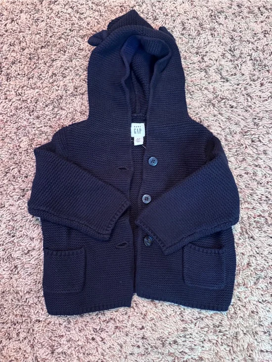 GAP Navy Hooded Button-Up Knit Cardigan with Pockets