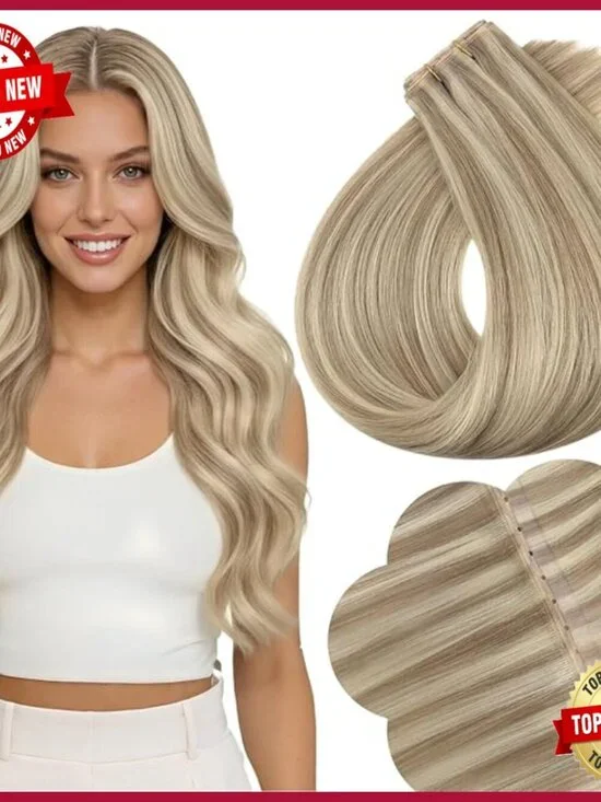 Human Hair Extensions 16 Inch Double Weft Seamless Remy Hair