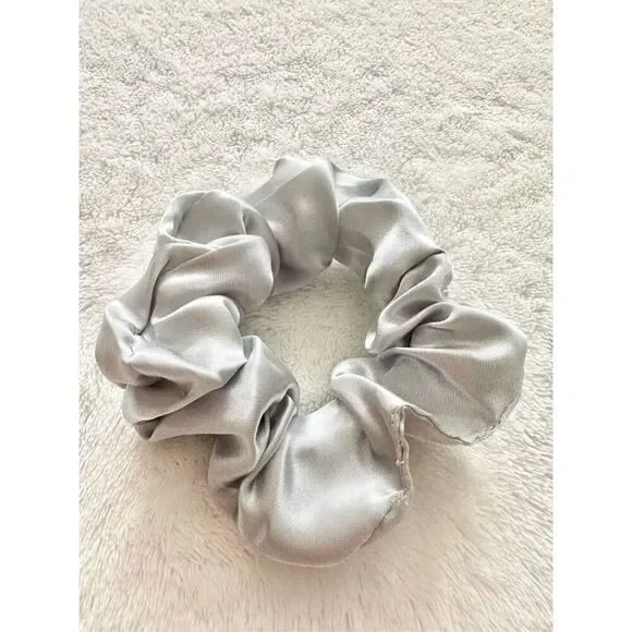 Silver color satin hair scrunchie