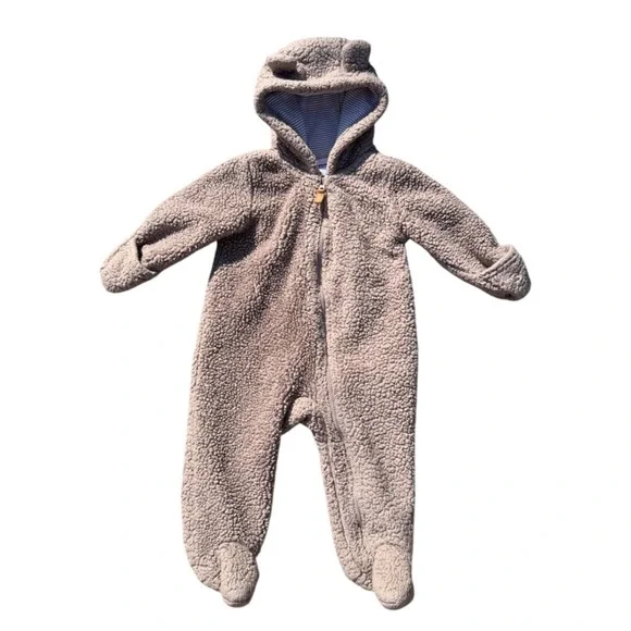 Carters Baby Sherpa Fleece Pram Suit Hooded Bunting Brown 6 Months