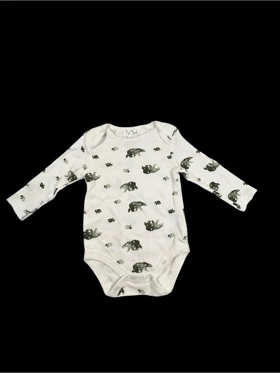 Long-Sleeve astrology bear Print Baby Bodysuit - White/Green