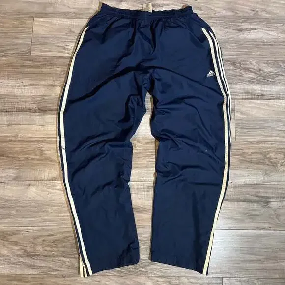 Vintage Adidas ClimaProof Navy Blue Windbreaker Track Pants with Side Zippers