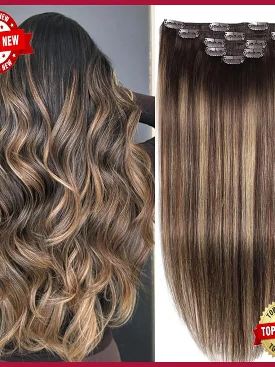 24 Inch Clip In Human Hair Extensions 5 Piece Set 80g Straight