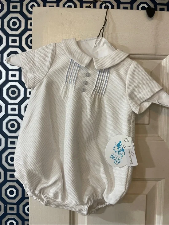 NWT Luli & Me White Boys Short Sleeve Bubble One-Piece