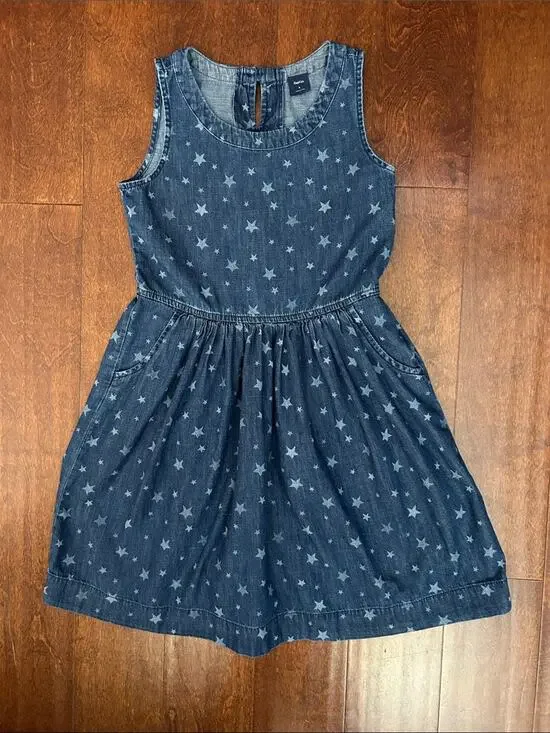 Gap Kids Star-Print Blue Denim Dress, Great 4th of July Summer Dress, Size Lg