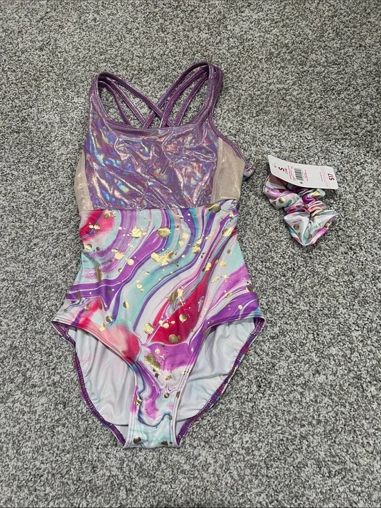 Justice Girls Purple Multicolor Swirl One-Piece