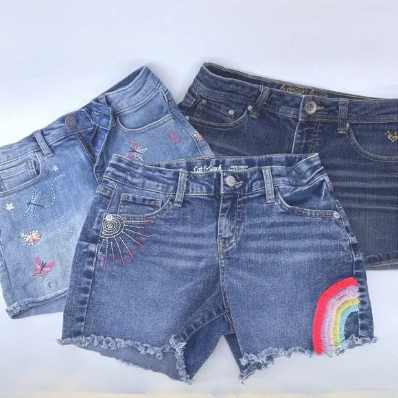 Gap Cat &‎ Jack Justice Denim Shorts Bundle Kids 10-12 Blue SUMMER Embroidered