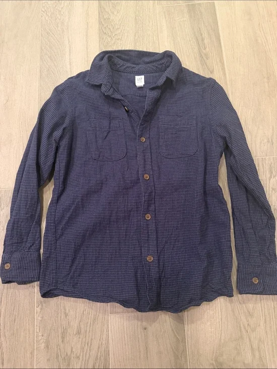GAP Boys Dark Blue Checked Button-Down Shirt Size L (10)
