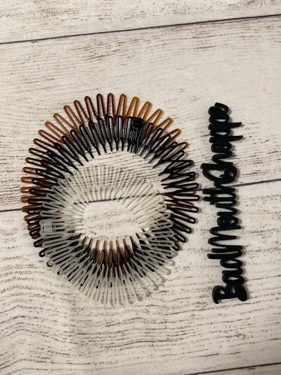 Lot of 3 Plastic Circle Flexible Stretch Headbands with Comb Teeth