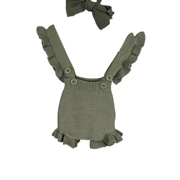 Retro Knit Sweater Romper 12M Green Boho Indie Folk Neutral Minimalist Chic Arts