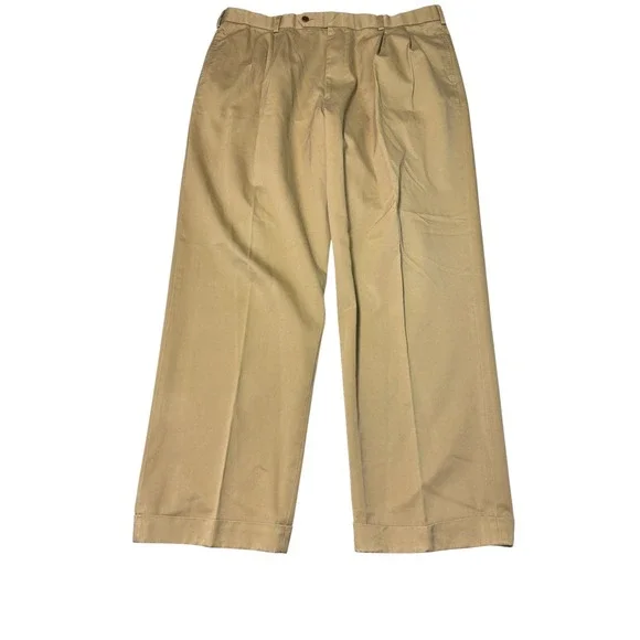 Brooks Brothers Mens 40x30 Khaki Pleated Chinos Cotton Cuffed Pants‎ Tan