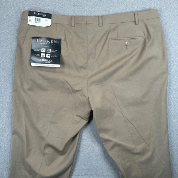 Lauren Ralph Lauren Dress Pants Mens 42x32 Tan UltraFlex Wool Blend Classic Fit