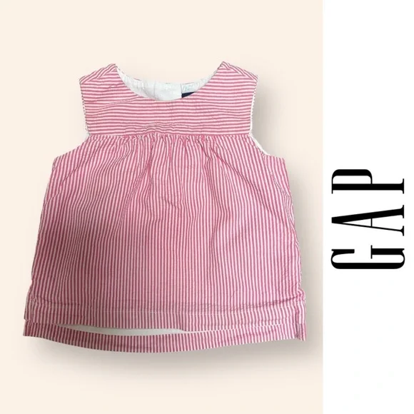 GAP Toddler Pink and White Seersucker Striped Dress, Size 12-18 M,‎ MSRP $36