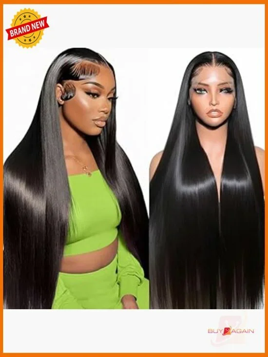 13x6 Lace Front Wig Human Hair 32 Inch Straight 200 Density Pre Plucked Glueless