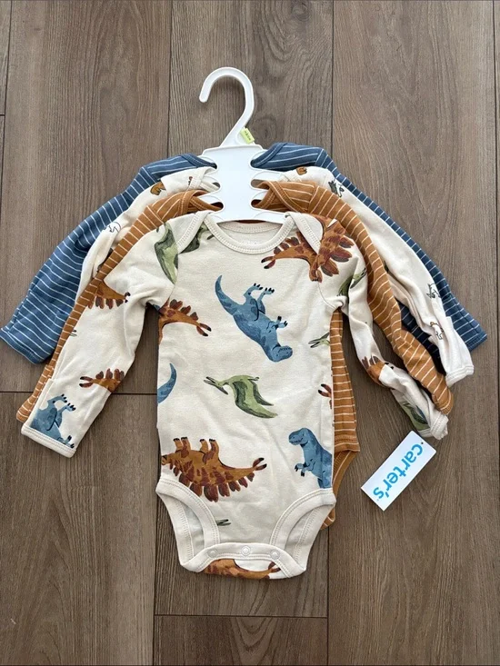 Carter's Cream Dino Print Long-Sleeve One-Piece Set (3-Pack)